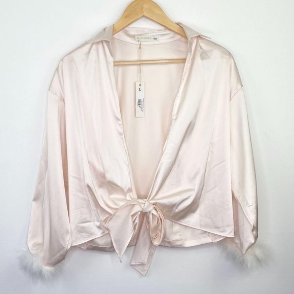 O.Vianca Tops - O.Vianca Blush Pink Tie Front Mademoiselle Top L